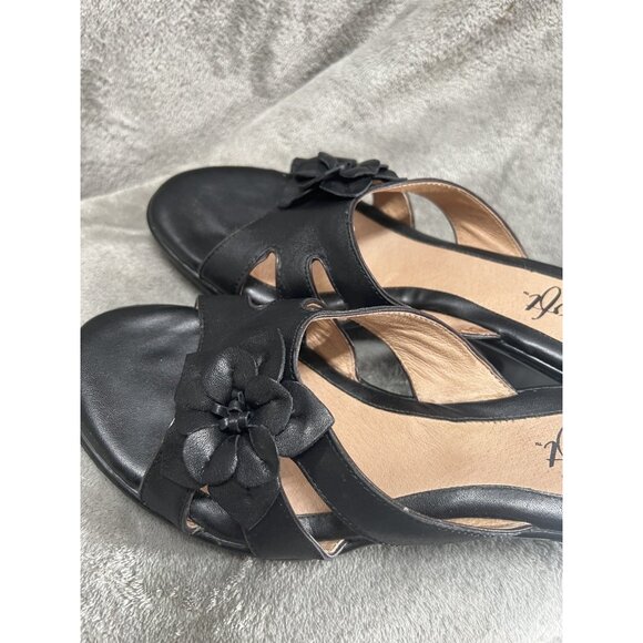 Eurosoft by Sofft Women’s Size 10M Black Leather Wedge Flower Sandals Slide - Picture 6 of 13